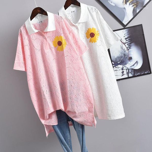 

2020 summer new korean women simple white small daisy fashion hollow loose thin t-shirt casual tide t-shirt