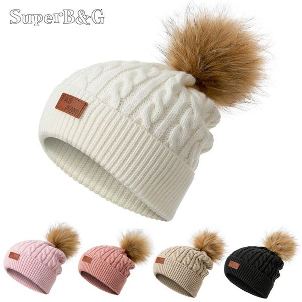 

beanie/skull caps superb&g fashion woman winter hat for children pompoms knitted warm hats solid color girls comfortable soft accessories, Blue;gray