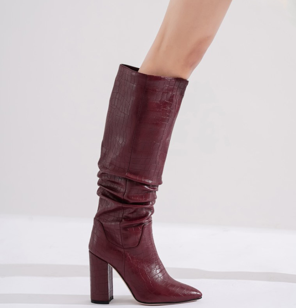 

boots 2021 plus size 34-43 brand women thick high heels autumn winter cowboy western knee female footwear, Black