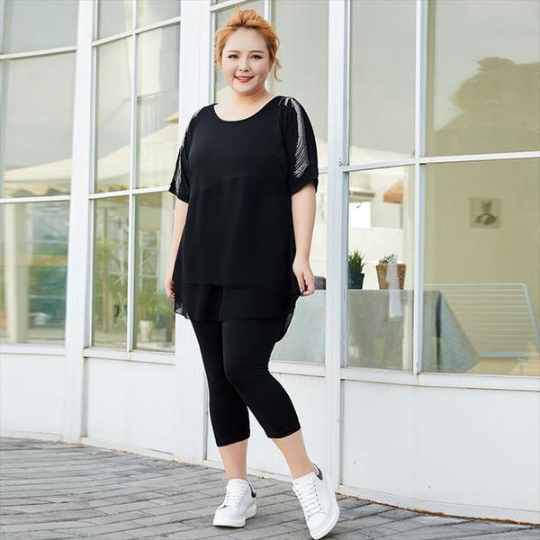 

summer 2 piece set women plus size clothes tassel and pants set chiffon patchwork korean style 2 piece outfits, Gray