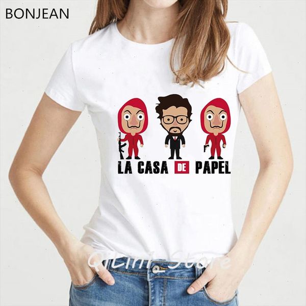 

ropa mujer 2021 la casa de papel tshirt women oversized funny t shirts femme house of paper female t shirt money heist, White
