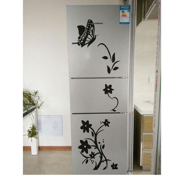 

высокое качество творческий холодильник черный наклейка бабочка узор на стене наклейки дома украшения кухня стена искусства mur wmtzyd