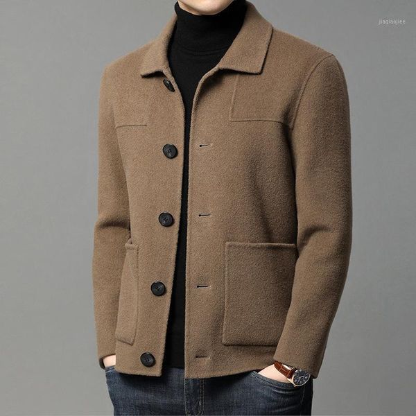 

a substituting cloth coat short men, pure wool single-breasted double-sided, leisure warm coat lapels1, Black