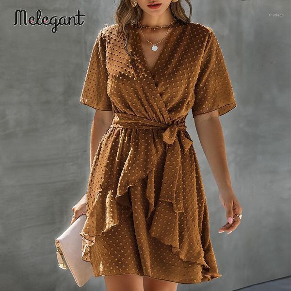 

melegant 2020 casual plus size summer dresses women ruffled polka dot a-line clothes sort sleeve beach ladies mini short dresses1, Black;gray