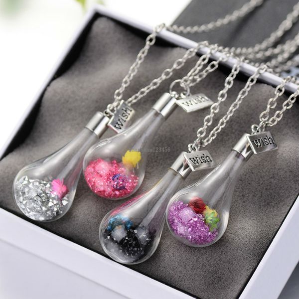 Wish Schwimmende Flasche Halskette Kristall Getrocknete Blume Halskette Anhänger Frauen Halsketten Float Modeschmuck