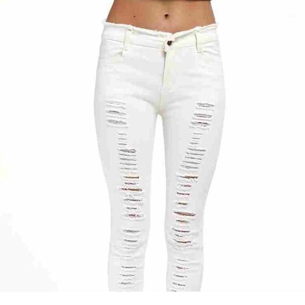 

women's black white high stretched jeans plus large size washed ripped holes out pencil jeans s-5xl1, Blue