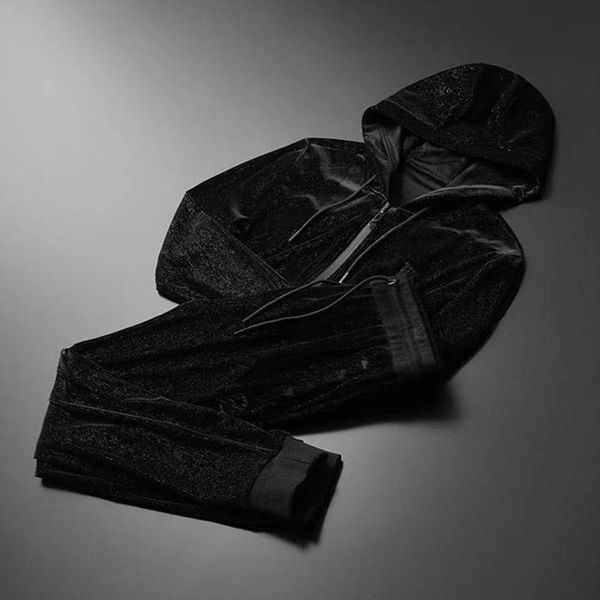 

2020 осенняя золотая бархатная мужская мода slim high-end boutique вышивка с капюшоном с капюшоном с капюшоном с капюшоном, White;black