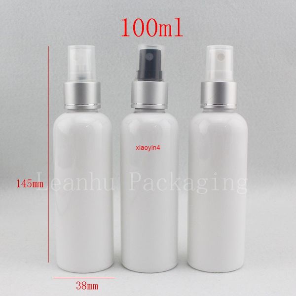 100 ml weiße Kosmetikflaschen mit Spray, Duftwasserflasche 100 ml mit silbernen Sprühpumpennebelflaschen, gute Verpackung