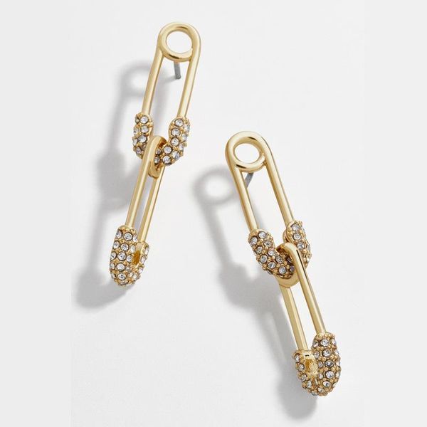 

trendy gold color crystal paperclip drop earrings for women geometric two link rhinestone statement charm earrings jewelry, Silver