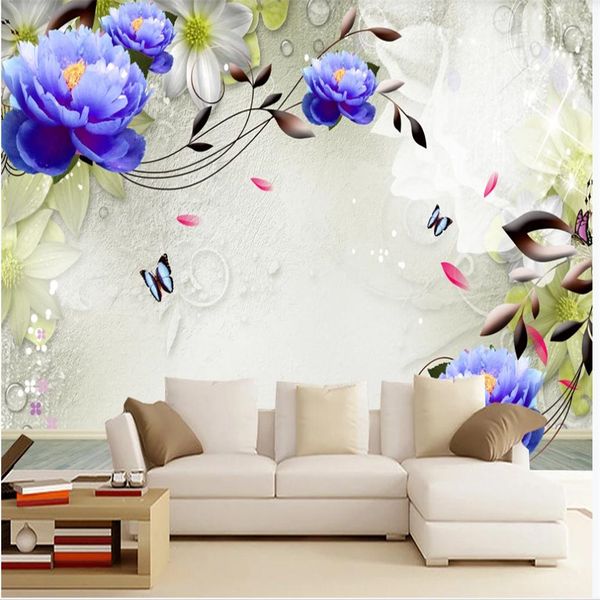 

dream flower blue flower tv background wall mural 3d murals wallpaper for living room