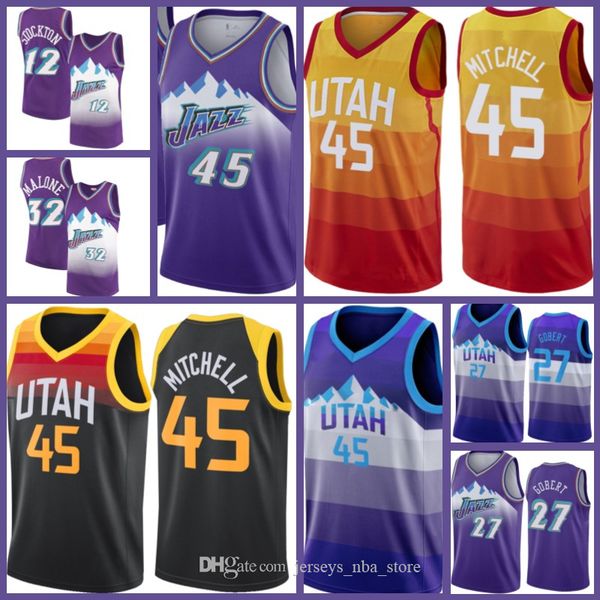 

donovan 45 mitchell jersey mike 10 conley karl 32 malone rudy 27 gobert john 12 stockton 2020 2021 new utah jazz basketball jerseys, Black;red