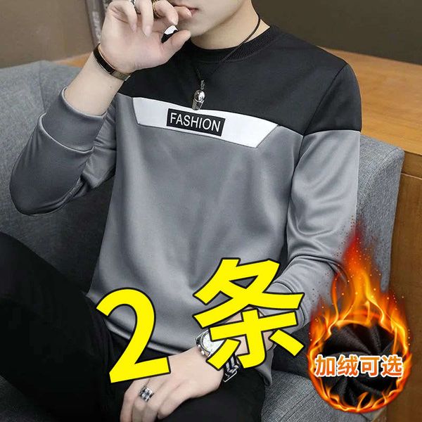 

chaopai plush long sleeve crew neck sweater autumn winter fashionable loose and versatile t-shirt men's casual top, Black