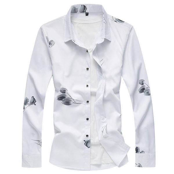 

loldeal men's premium cotton floral dress shirt plus size 7xl long sleeve comfortable soft slim-fit fashion flower shirts, White;black
