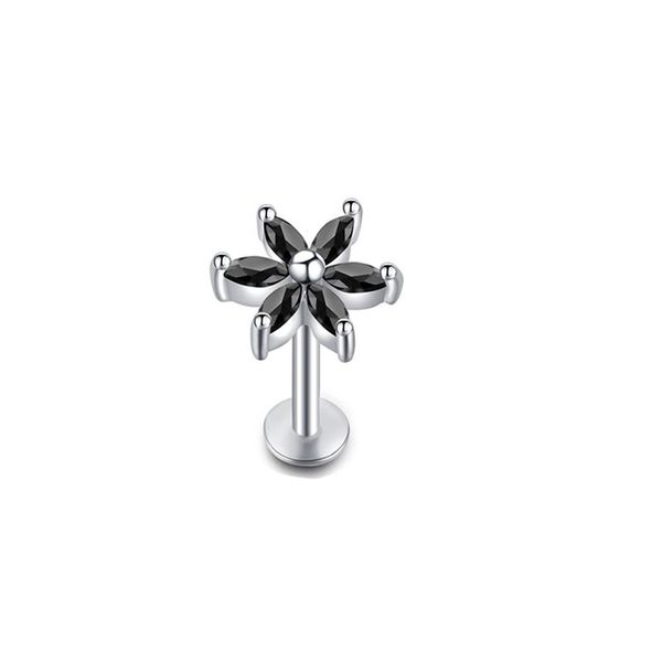 

1 шт. 1.2x8mm бар daisy цветочная лыбка для губ кольцо для губ кольца пирсинг 16g ухо хелликс губы серьги плоский носовой кольцо хряща путеш, Black