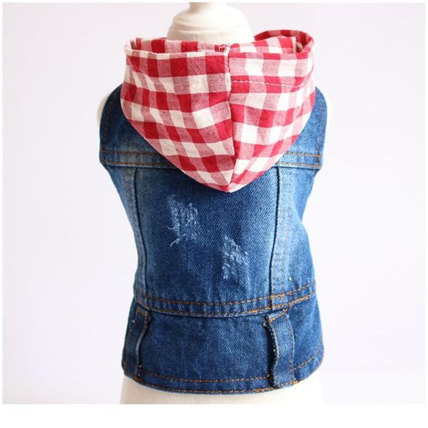 

water wash old jean small dog clothes puppy dog jacket vest cowboy pet coat plaid hoodie clothing for small med bbyzjp