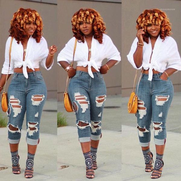 

women's jeans woman high waist 2021 blue waisted pant women mid hole skinny denim stretch slim pants9.171