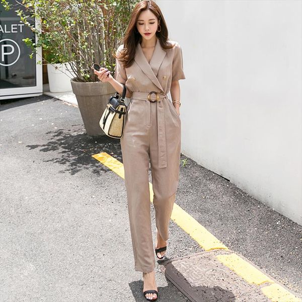 

2019 summer new korean suit collar temperament wild fashion slim tooling jumpsuit drop shipping good quality, Black;white
