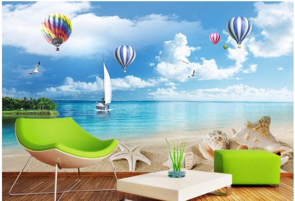 

wallpapers 3d wallpaper custom po summer style blue sky and white clouds beach landscape painting wall murals for walls 3 d
