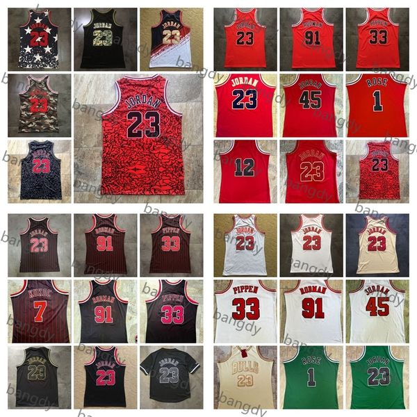 

mitchell&ness basketball mens 91 dennis rodman 33 scottie pippen 1 rose jersey embroidery logos 07-08 stitched north carolina vintage shirt, Black;red