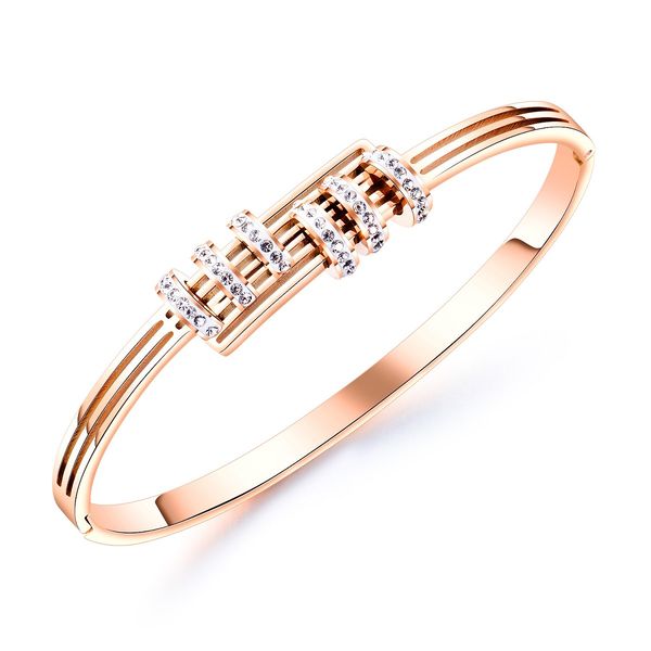 

trendy pretty diamond geometric woman bangle bracelet fashion designer 316l stainless steel bracelets jewelry for girls gift rose gold, Black
