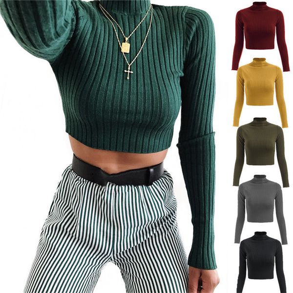 

women ladies rib knitted crop sweater cropped pullover skinny blouses solid sweatshirts hip hop bar club party cloth ly120702, White