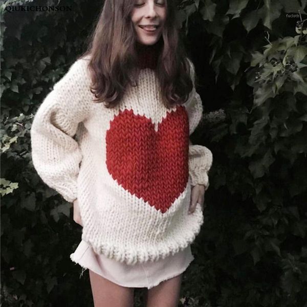 

vintage women chunky yarn heart sweater autumn winter long sleeve knitted pullover sweater oversized ladies jumpers pull1, White;black