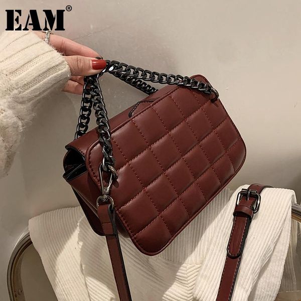 

cross body [eam] women chains geometric square pu leather flap personality all-match crossbody shoulder bag fashion tide 2021 18a1222
