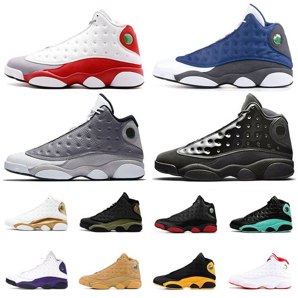 

13s 13 men women basketball shoes jumpman grey toe flint cap and gown history of flight dmp bred sport sneakers, White;red