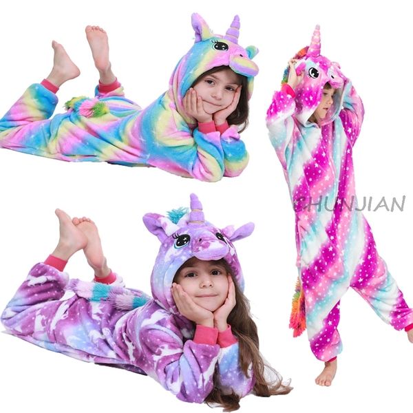 

children flannel unicorn pijamas kids pijamas pijama de unicornio infantil pyjama licorne enfant unicorn animal pijamas y200704, Blue;red