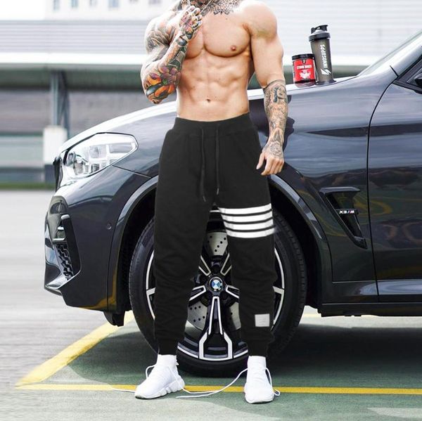 

men pants sweatpants tapered elastic men joggers fashion casual running workout track pants clothing, Black