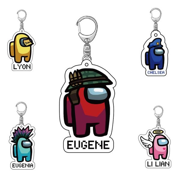 

12 styles games among us keychain acrylic colorful key rings cartoon game key holder keychains car keys bag pendent decoration, Silver