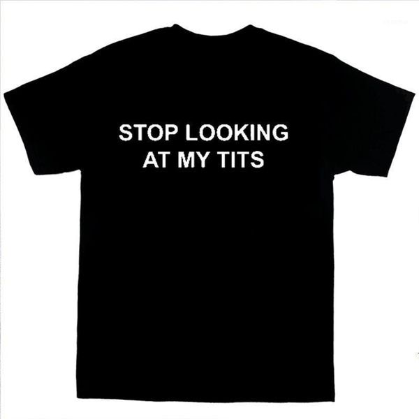 

slooking at my tits letter printed street style harajuku hipster cool grunge women tee t-shirt casual funny black tee, White