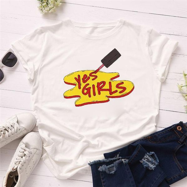 

women 2020 summer yes girls nail art make up 90s ladies lady t-shirts t shirt ladies womens graphic female tees, White