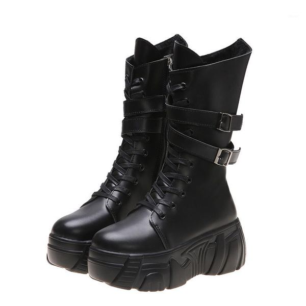 

boots 8cm platform women leather lace up fashion shoes winter1, Black