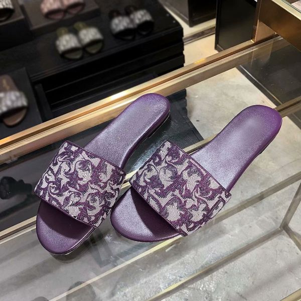 

2021 women slippers designer stylist shoes printed slipper embroidered cotton flat flip flop letter canvas flat mules summer beach sandals, Black