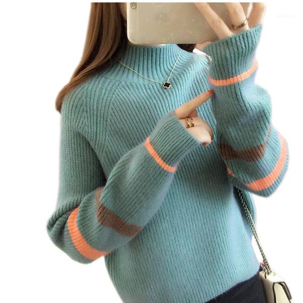 

knitted half turtleneck women autumn 2020 korean jumper ladies pullover female sweater winter plus cashmere warm sweater ok5211, White;black