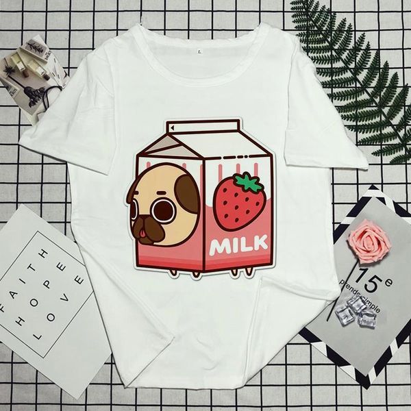 

white t-shirt women cartoon strawberry juice japanses aesthetic grunge t shirt harajuku cute kawaii summer casual tshirt