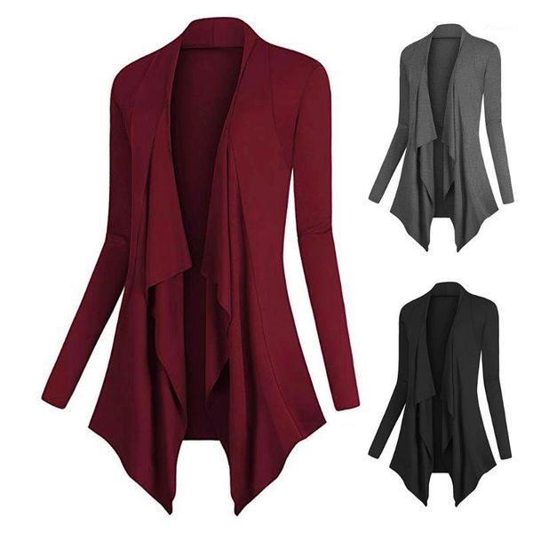 

women spring autumn loose cardigan solid drape front open irregular casual long sleeve cardigan thin coat outcoats#g11, Black;brown