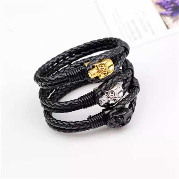 

wholesale fashion leather punk skull men's bracelet bracelet men's jewelry fashion bracelet with color wmttrr, Bronze;silver