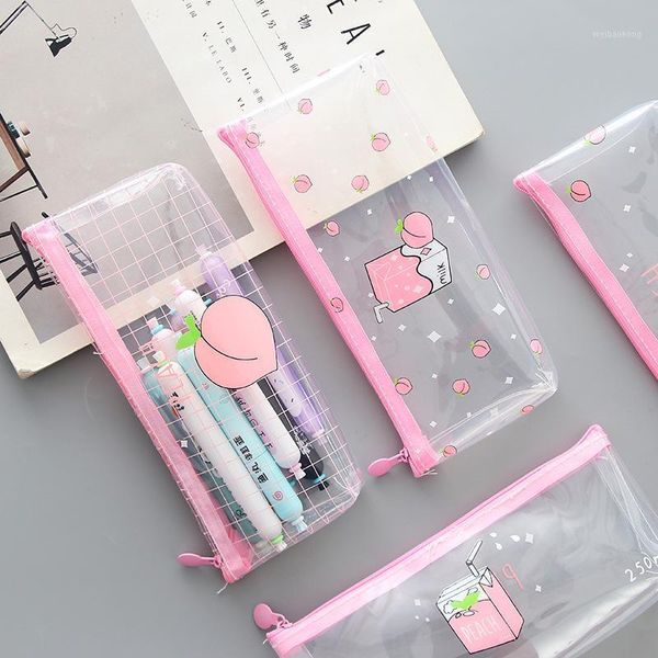 

pencil cases cute peach milk case kawaii transparent pencilcase simple bag girls box student school stationery supplies1