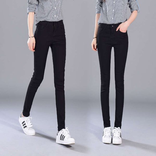 

autumn high waist jeans leggings black elastic pencil women's pants, Blue