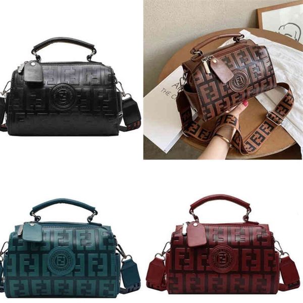 

embossed bag winter new wide shoulder strap pu messenger fashion one hand purse