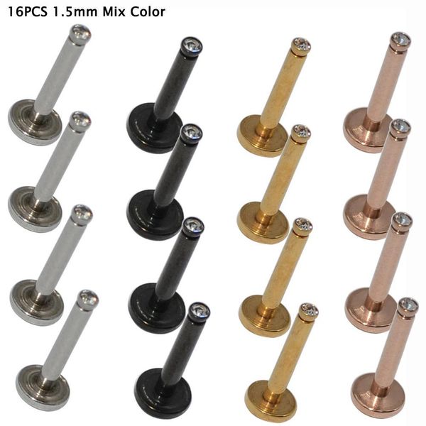 

16pcs wholesale price surgical steel internally threaded cz gem labret lip ring zircon ear tragus cartilage earring piercing 16g q sqcymh, Silver