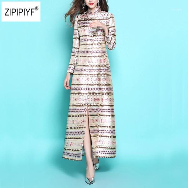 

2018 autumn women x-long cardigan fashion mandarin collar striped jacquard ladies long sleeve vintage trench coat b11591, Tan;black