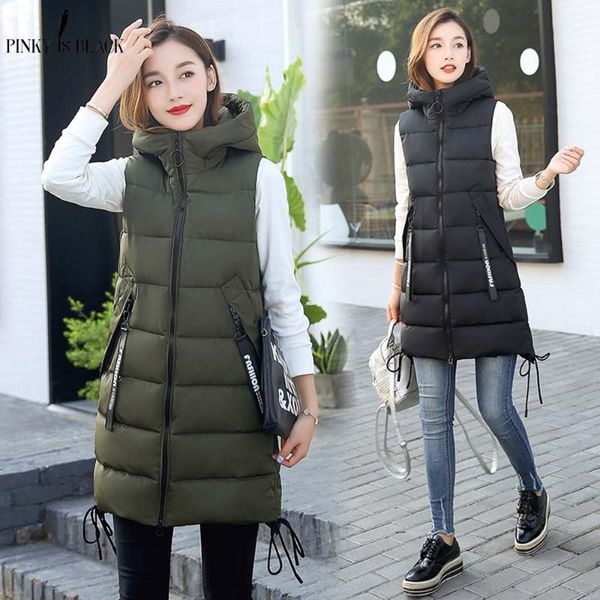 

winter autumn women waistcoat 2020 female sleeveless vest jacket hooded warm long coat wiyf, Black;white