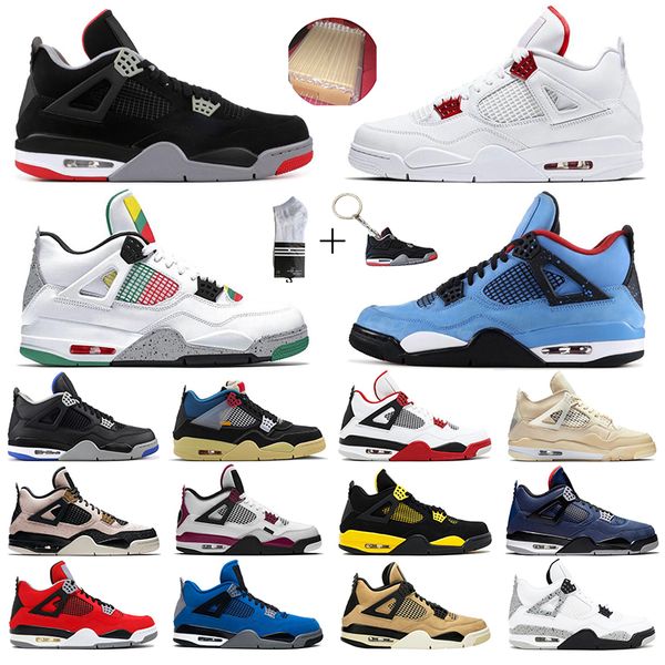 

jumpman 4 4s basketball shoes for men women union travis scotts white sail metallic green black cat outdoor trainers sports sneakers, White;red