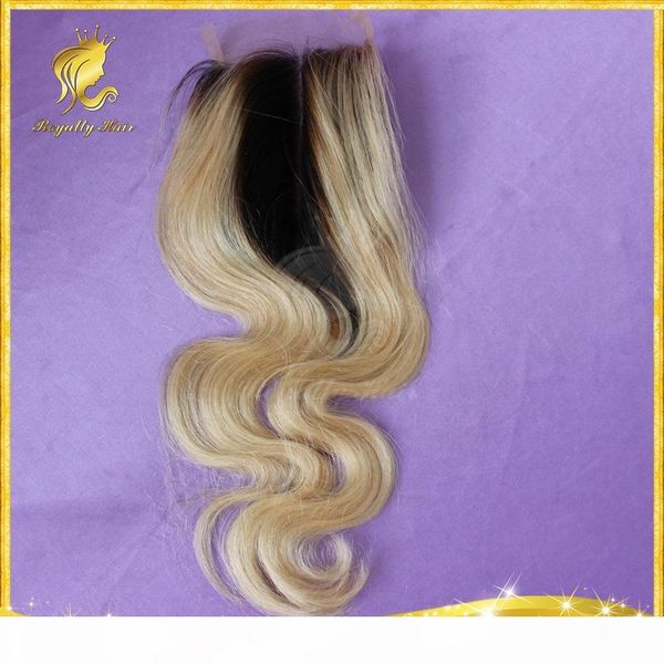 

1b 613 two tone lace closure brazilian body wave grade peruvian indian malaysian virgin human hair ombre closure 4*4, Black;brown