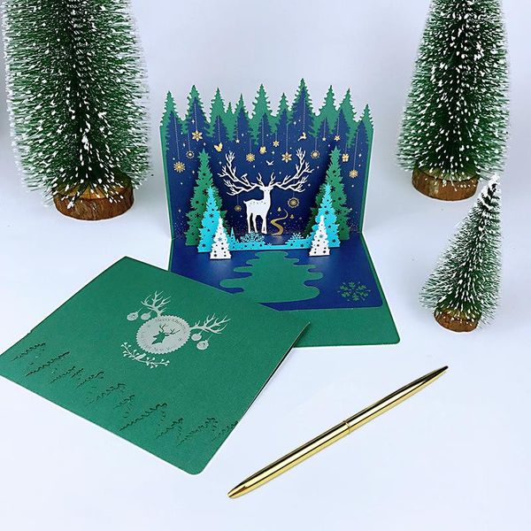 

lin deep see deer christmas section 3d greeting cards creative new style christmas tree card gift