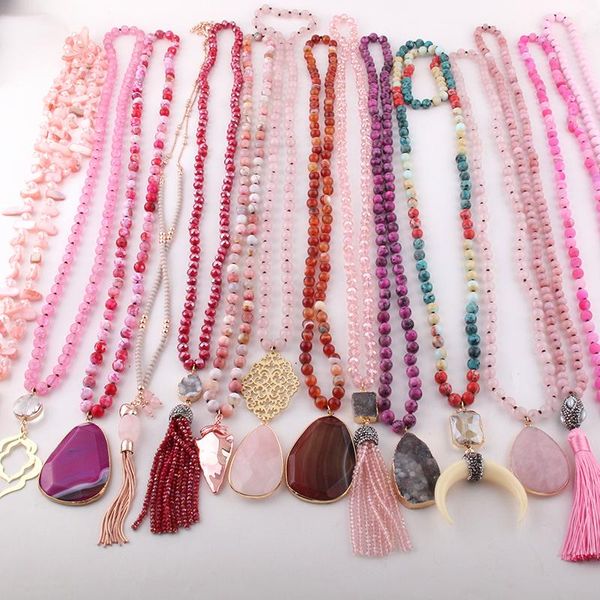 

pendant necklaces wholesale fashion 15pc mix color pink necklace handmade women jewelry, Silver