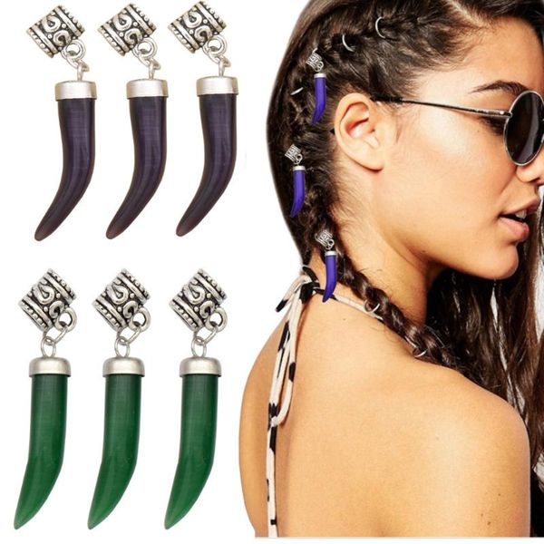 

3x tooth stone norse viking vintage beard bead rasta dreadlocks braid hair dress pin accessories christmas gift headband, Golden;silver
